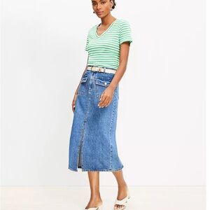 Loft Patch Pocket Denim Midi Skirt in Classic Mid Wash size 16 NWT